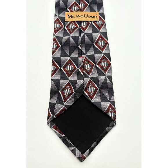 Milano Uomo Silk Neck Tie Diamond Geometric Pattern Office Business Attire - Picture 2 of 7